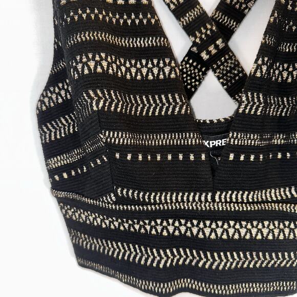 Express Women’s Metallic Crop Top Black Gold Geometric Pattern Size XS - Picture 3 of 8